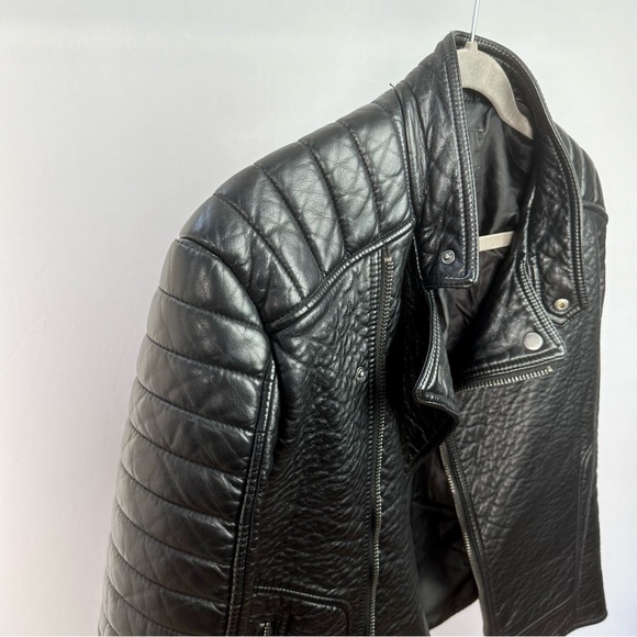 Black Heavy Faux Leather Black Moto Biker Jacket - Picture 5 of 14